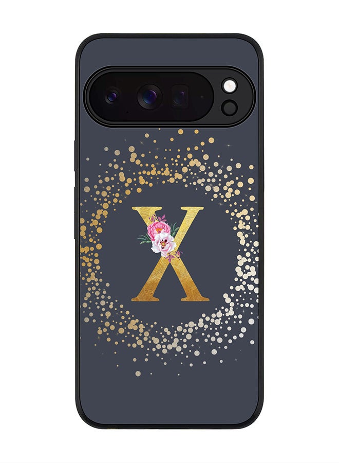 For Google Pixel 10 Pro Case,Slim fit Camera Protection, Shockproof Thin Phone cover  - Custom Monogram Floral - X  (Grey )